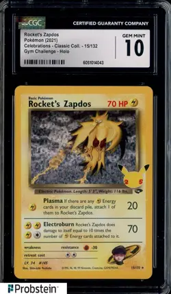 2021 Pokemon Celebrations Classic #15 Rocket's Zapdos Gym Chall CGC 10 GEM - Image 1