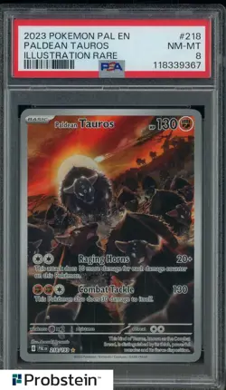 2023 Pokemon PAL EN Illustration Rare #218 Paldean Tauros PSA 8 NM-MT - Image 1