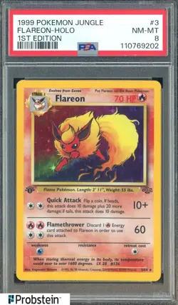1999 Pokemon Jungle 1st Edition #3 Flareon Holo PSA 8 NM-MT - Image 1