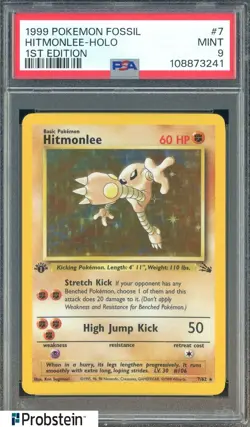 1999 Pokemon Fossil 1st eDition #7 Hitmonlee Holo PSA 9 MINT - Image 1