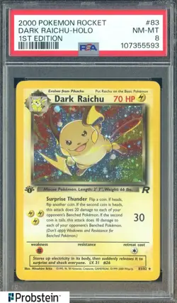 2000 Pokemon Rocket 1st Edition #83 Dark Raichu Holo PSA 8 NM-Mt - Image 1