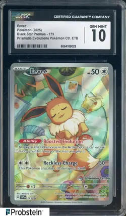 2025 Pokemon Center ETB BSP 173 Eevee Prismatic Evolutions CGC 10 GEM MINT - Image 1