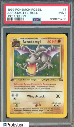 1999 Pokemon Fossil 1st Edition #1 Aerodactyl Holo PSA 9 MINT - Image 1