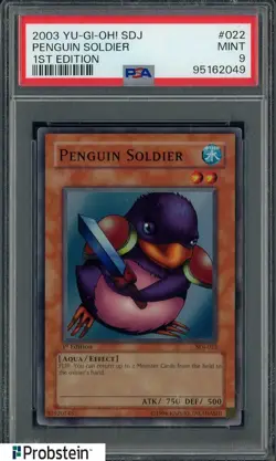2003 Yu-Gi-Oh! 1st Edition SDJ #022 Penguin Soldier PSA 9 MINT - Image 1