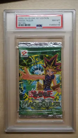 2002 Yu-Gi-Oh! Magic Ruler Booster Pack, 1st Edition, Graded PSA NM-MT 8! - Image 1