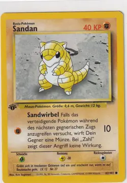 Pokemon Card Base Set No. 62/102 Sandshrew German First Edition German - Image 1