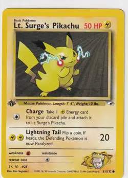 Pokemon Card Gym Heroes No. 81/132 Lt. Surge's Pikachu First Edition English - Image 1