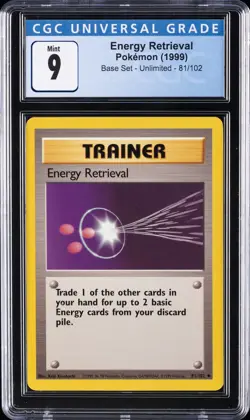 1999 POKEMON BASE SET - UNLIMITED #81/102 ENERGY RETRIEVAL CGC 9 - Image 1