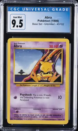 1999 POKEMON BASE SET UNLIMITED #43 ABRA CGC 9.5 - Image 1