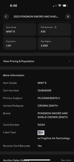 Pokemon TCG Zamazenta v Crown Zenith Galarian Gallery GG54/GG70 Graded PSA 9 - Image 2