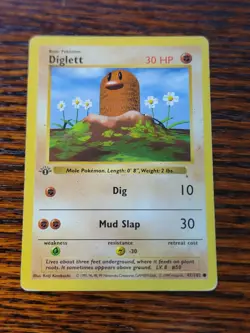 Diglett 47/102 1st Edition Shadowless Base Set Pokemon Card Game 1999 WOTC MP - Image 1