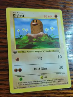 Diglett 47/102 1st Edition Shadowless Base Set Pokemon Card Game 1999 WOTC MP - Image 2