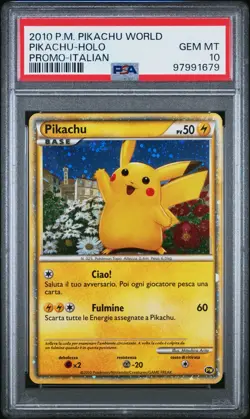 Pikachu Pokemon 2010 Holo PW Pikachu World Promo Italian PSA 10 w/Swirl - Image 1