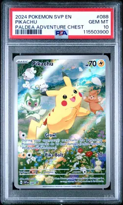 2024 POKEMON SVP EN-SV BLACK STAR PROMO PALDEA ADVENTURE CHEST PIKACHU PSA 10 - Image 1