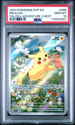 2024 POKEMON SVP EN-SV BLACK STAR PROMO PALDEA ADVENTURE CHEST PIKACHU PSA 10 - Image 1