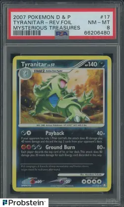 2007 Pokemon D & P Mysterious Treasures #17 Tyranitar Rev. Foil PSA 8 NM-MT - Image 1
