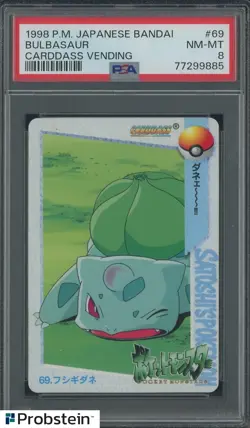 1998 Pokemon Japanese Bandai #69 Bulbasaur Carddass Vending PSA 8 NM-MT - Image 1