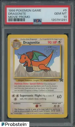 1999 Pokemon Game Movie Promo #5 Dragonite PSA 10 GEM MINT - Image 1