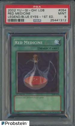2002 Yu-Gi-Oh! LOB Legend Blue Eyes #054 Red Medicine PSA 9 MINT - Image 1