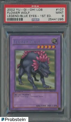 2002 Yu-Gi-Oh! LOB Legend Blue Eyes 1st Ed #107 Flower Wolf PSA 9 MINT - Image 1