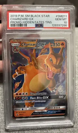 2019 POKEMON SM BLACK STAR PROMO HIDDEN FATES TINS #SM211 CHARIZARD GX PSA 10 - Image 1