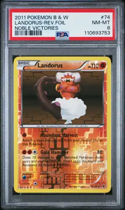 2011 POKEMON B&W NOBLE VICTORIES #74 LANDORUS-REVERSE FOIL PSA 8 - Image 1