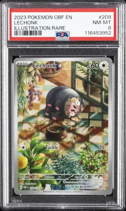 2023 POKEMON OBF EN-OBSIDIAN FLAMES ILLUSTRATION RARE #209 LECHONK PSA 8 - Image 1