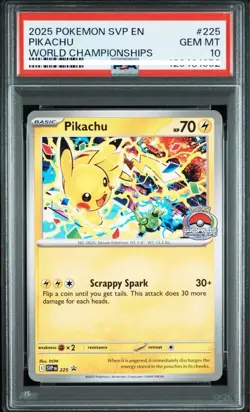 PSA10 Pikachu 2025 Worlds Celebration WINNER Promo Pokemon SVP #225 - Image 1