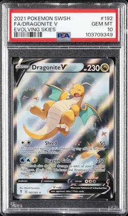 2021 POKEMON SWORD & SHIELD EVOLVING SKIES #192 FULL ART/DRAGONITE V PSA 10 - Image 1