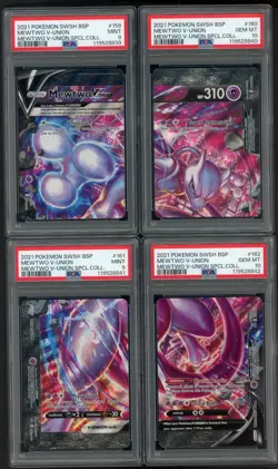 2021 Pokemon SWSH Mewtwo V-Union 159 160 161 162 PSA 9-10 Sequential 4-Card Set - Image 1
