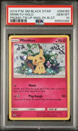 PSA 10 GEM MINT Mimikyu SM163 Great SWIRL Team Up HOLO PROMO Pokemon Card 842 - Image 1