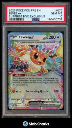 2025 POKEMON PRISMATIC EVOLUTIONS PRE EN #075/131 EEVEE EX SURPRISE BOX PSA 10 - Image 1