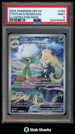 2025 POKEMON DRI EN #184/182 CYNTHIA'S ROSERADE ILLUSTRATION RARE PSA 9 - Image 1