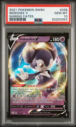 2021 POKEMON SWORD & SHIELD SHINING FATES #039 INDEEDEE V PSA 10 - Image 1