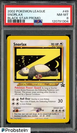 2002 Pokemon League Black Star Promo #49 Snorlax PSA 8 NM-MT - Image 1