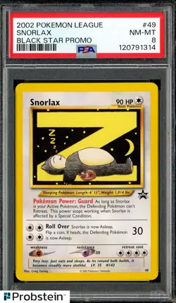 2002 Pokemon League Black Star Promo #49 Snorlax PSA 8 NM-MT - Image 1