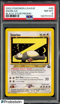 2002 Pokemon League Black Star Promo #49 Snorlax PSA 8 NM-MT - Image 1