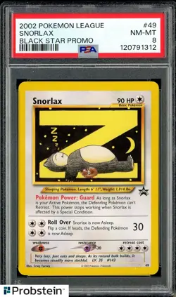 2002 Pokemon League Black Star Promo #49 Snorlax PSA 8 NM-MT - Image 1