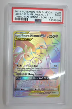 PSA 9 Lucario & Melmetal GX 224/214 Secret Pokemon Card Unbroken Bonds GEM MINT - Image 1