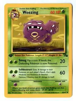 Vintage 1999 First Edition WEEZING Uncommon Pokemon Card 45/62 (Fossil Set) - Image 1
