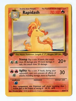 Vintage 1999 First Edition RAPIDASH Pokemon Card 44/64 Uncommon (Jungle Set) - Image 1