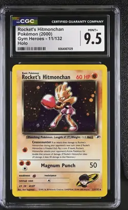 CGC 9.5 Rocket's Hitmonchan 11/132 Holo Gym Heroes Pokemon Card - Image 1