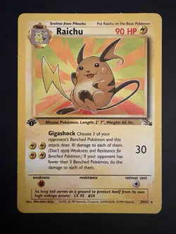 Pokemon Vintage 1st Edition Fossil Non Holo Rare Raichu 29/62 WotC - Image 1