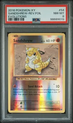 2016 POKEMON XY EVOLUTIONS #54 SANDSHREW-REVERSE FOIL PSA 8 - Image 1