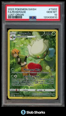 2022 POKEMON LOST ORIGIN #TG02/TG30 ROSERADE FULL ART TRAINER GALLERY PSA 10 - Image 1