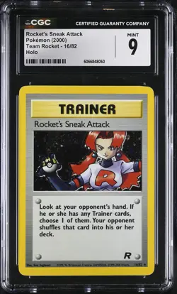 CGC 9 MINT Rocket's Sneak Attack 2000 Team Rocket 16/82 Holo Pokemon Card - Image 1