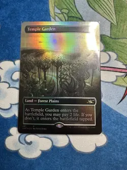 MTG Unfinity #281 Temple Garden Borderless Foil Rare Shock Land - Image 1