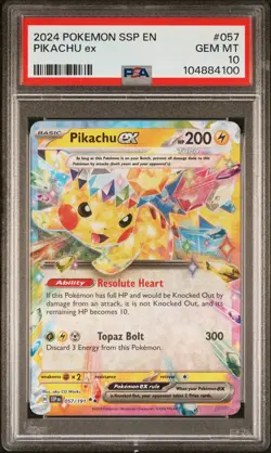 2024 POKEMON SSP EN-SURGING SPARKS #057 PIKACHU EX PSA 10 - Image 1