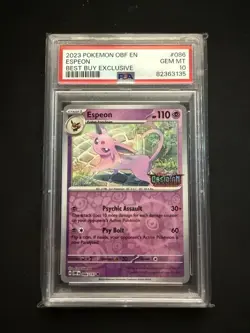 2023 POKEMON OBF EN-OBSIDIAN FLAMES BEST BUY EXCLUSIVE #086 ESPEON PSA 10 - Image 1