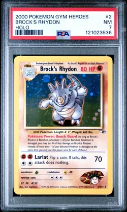 Brock's Rhydon Gym Heroes #002 (2000) Holo NM PSA 7 Pokemon - Image 1